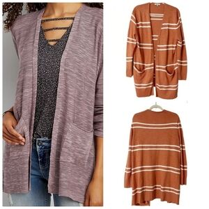 Madewell Summer Striped Ryder Cardigan in Burnt Orange & White